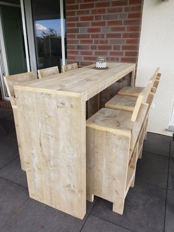 Barset Gielow 180 x 60 cm mit 6 Hockern in Bauholz mit White Wash Öl