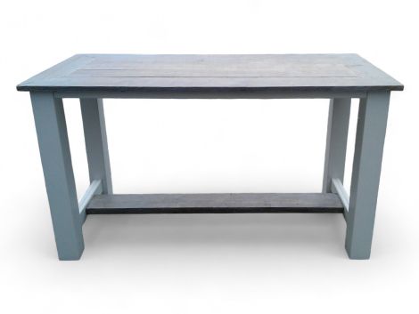 Bauholz Bartisch Leverkusen Gestell in Deckweiß, Tischplatte mit White Wash Lack
