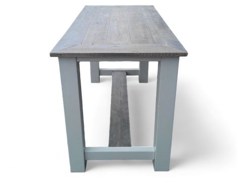 Bauholz Bartisch Leverkusen Gestell in Deckweiß, Tischplatte mit White Wash Lack