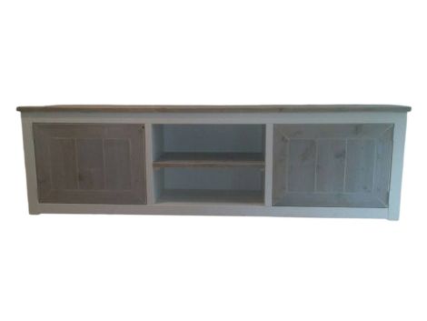 Bauholz TV Schrank Grimma im Landhaus-Stil, mit Grey Wash Beize 