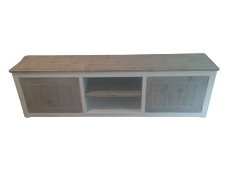 Bauholz TV Schrank Grimma im Landhaus-Stil, mit Grey Wash Beize 