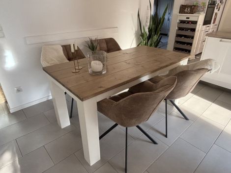 Bauholz Esstisch Heilbronn 160 x 78 cm, 5 cm Tischplatte mit Lack