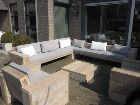 Bauholz Ecksofa Elmshorn mit Transparentem Öl, Cartenza 165 Ash Grey Kissen